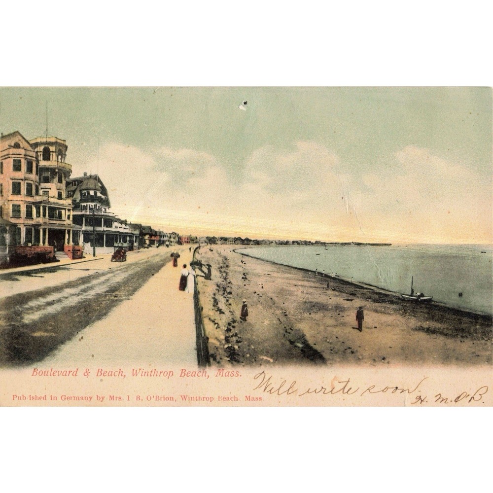 1908‎ Winthrop Blvd & Beach Massachusetts Hotel Cottages Dirt Road Postcard